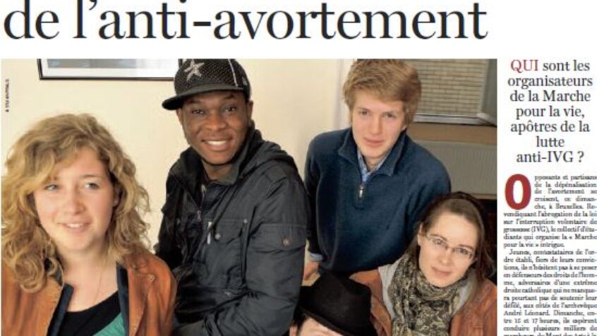 Deux pages dans le journal Le Soir de ce we sur &lsquo;Les nouveaux croisés de l’anti-avortement&rsquo;