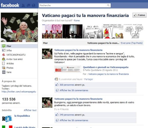Capture Facebook groupe Vatican Finances