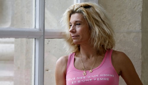 French humorist and TV host Frigide Barjot poses after a news conference in Paris