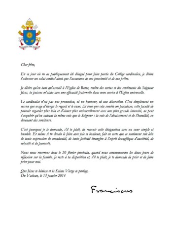 Lettre pape Francois aux cardinaux