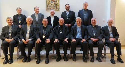 Conférence épiscopale de Belgique : Mgr Jean Kockerols, Mgr Pierre Warin, Mgr Jean-Luc Hudsyn, Mgr Jean-Pierre Delville, Mgr Leo Lemmens, Mgr Johan Bonny, Mgr Patrick Hoogmartens, Mgr Guy Harpigny, Mgr André-Joseph Léonard, Mgr Luc Van Looy, Mgr Rémy Vancottem, Mgr Jozef De Kesel.