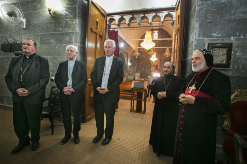 Irak, koerdistan, 18 september 2015 Drie bisschoppen (Jozef De Kesel, Leon lemmers en Guy Harpigny) op solidariteitsbezoek aan de christelijke gemeenschap in Iraaks Koerdistan, die op de vlucht voor IS klooster van Mar Mattai aan de frontlijn