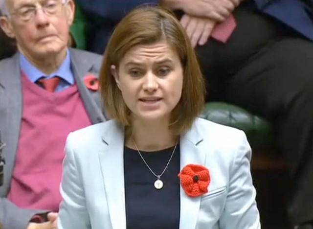A video grab taken from footage broadcast by the UK parliamentary recording unit (PRU) on June 16, 2016 Labour party member of parliament Jo Cox speaks during a session in the House of Commons in central London on November 17, 2015. British lawmaker Jo Cox has been shot and injured in her constituency in northern England, media reported on June 16. Jo Cox, 41, a mother of two, was left bleeding on the pavement after the incident in Birstall in Yorkshire, the Press Association cited an eyewitness as saying. / AFP PHOTO / PRU / PRU / RESTRICTED TO EDITORIAL USE - MANDATORY CREDIT " AFP PHOTO / PRU " - NO MARKETING NO ADVERTISING CAMPAIGNS - NO RESALE - NO DISTRIBUTION TO THIRD PARTIES - 24 HOURS USE - NO ARCHIVES