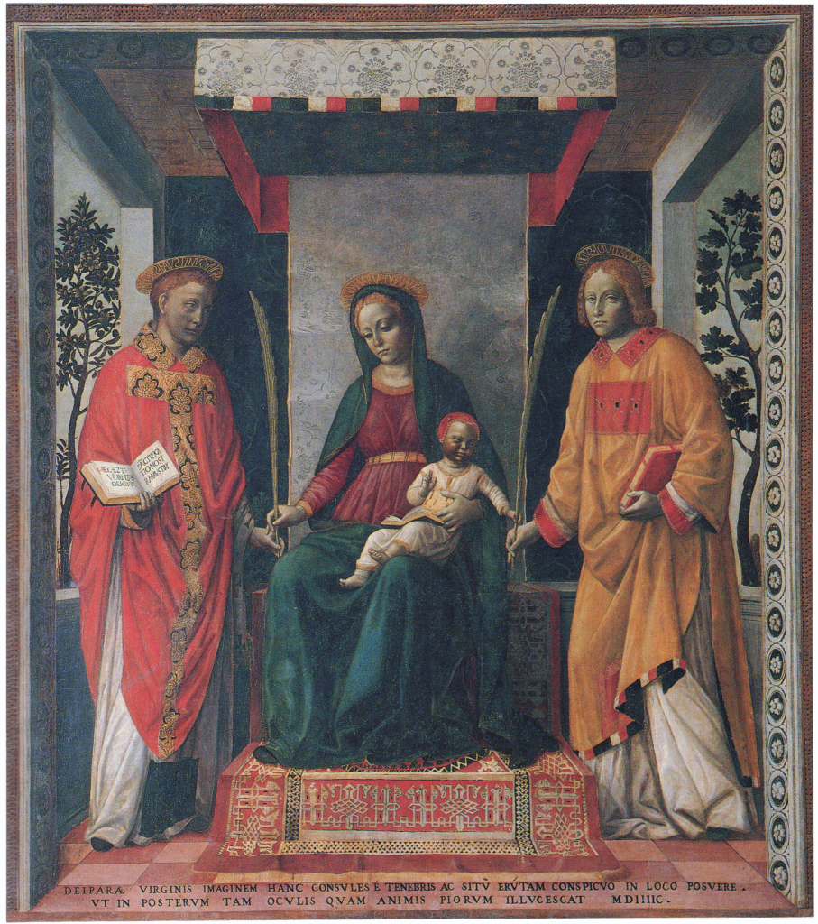 Saints Faustin et Jovite - Vincenzo Foppa, retable marchand. Exposé à la Pinacothèque Tosio Martinengo de Brescia.