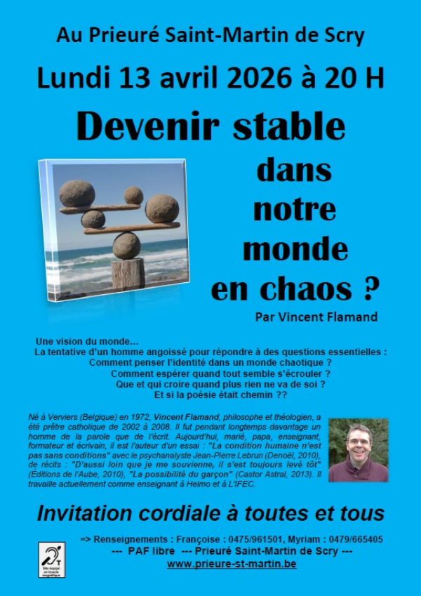 Conférence-débat : « Devenir stable dans notre monde en chaos ? »