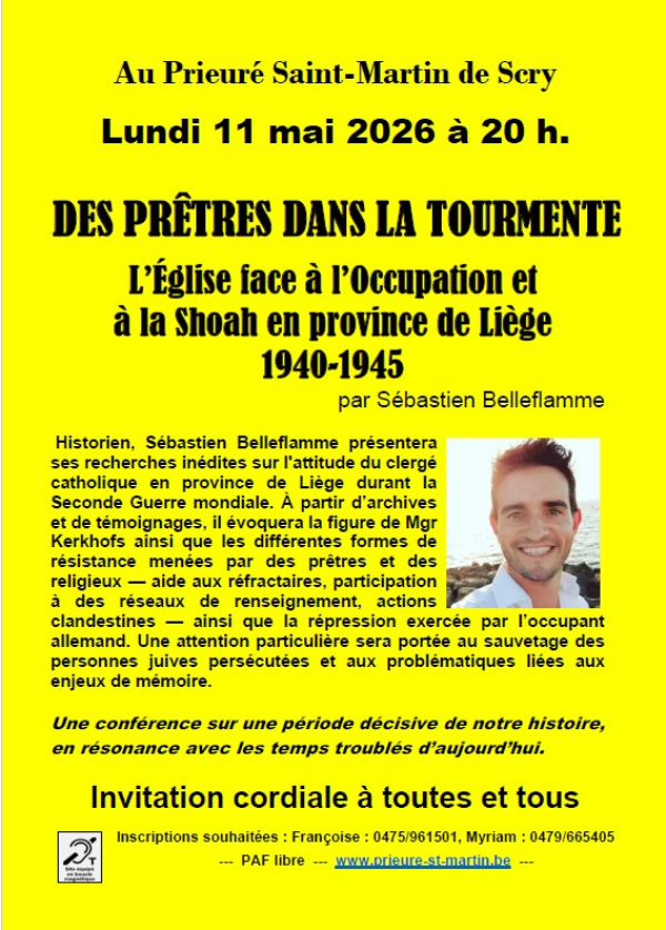 Conférence : « Des prêtres dans la tourmente. L&rsquo;Eglise face à l’Occupation et à la Shoah en province de Liège 1940-1945 »