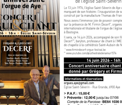 Concert Orgue et Chant : 50e anniversaire de l&rsquo;orgue de Aye